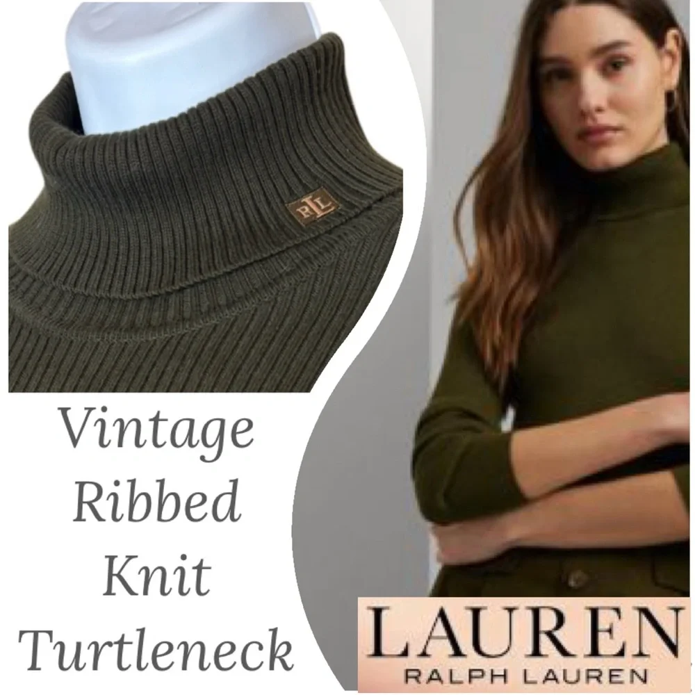 Ralph Lauren Ribbed Turtleneck Sweater Vintage 90s Y2K Olive Green Brown Size XL